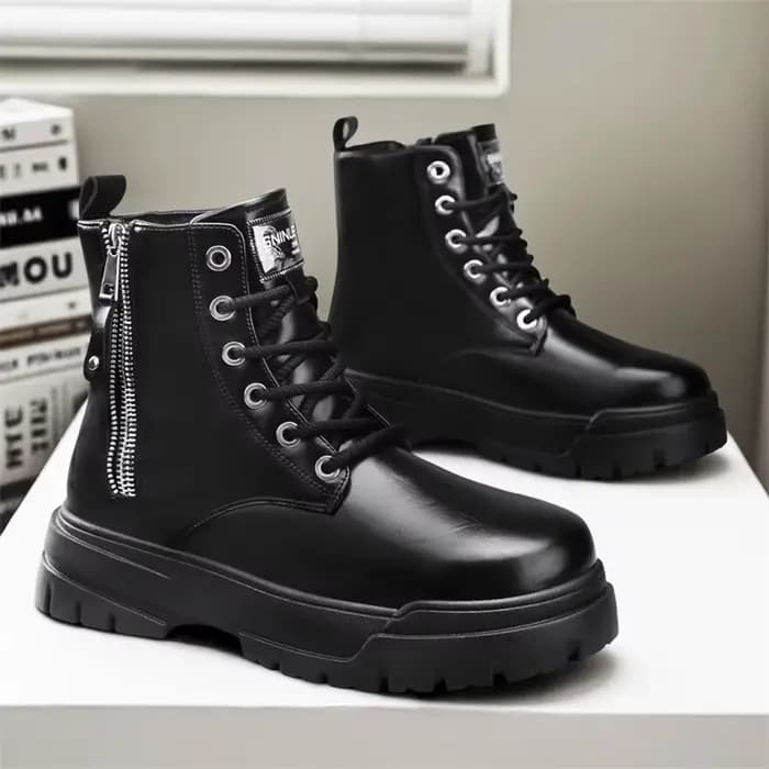 Bottes de travail de moto à semelles épaisses et coupe haute pour hommes en automne et en hiver