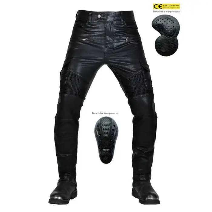 Pantalon de moto 2026 en cuir PU ajusté style rétro anti-chute coupe-vent pour hommes et femmes