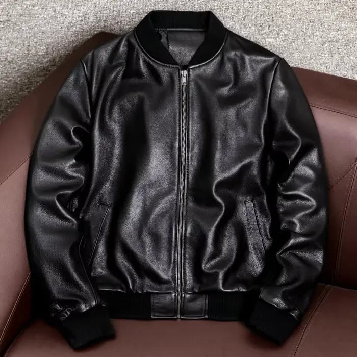 Veste de moto en cuir véritable pour homme, manteau d'aviateur doux en peau de mouton noire, grande