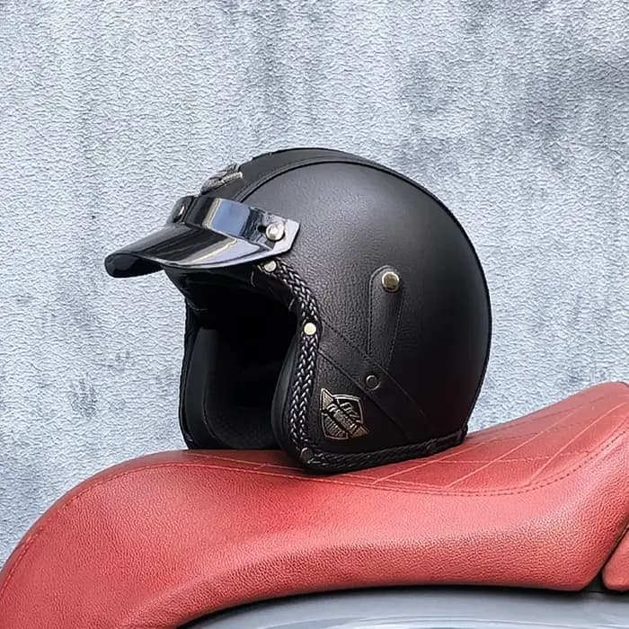 Casque de moto rétro ORZ en cuir PU, ouvert 3/4, casque de chopper, casque de vélo, certification DO