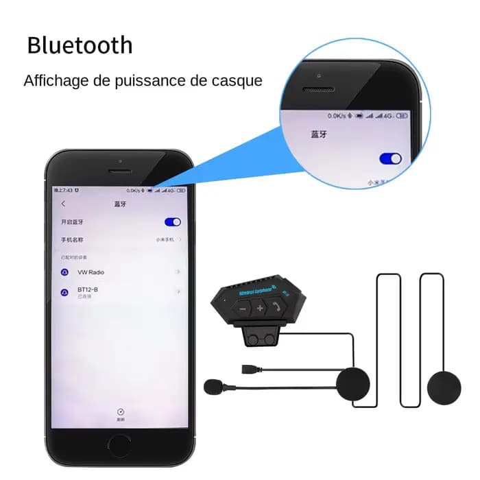 Casque de moto BT, Kit d'appel mains libres sans fil
