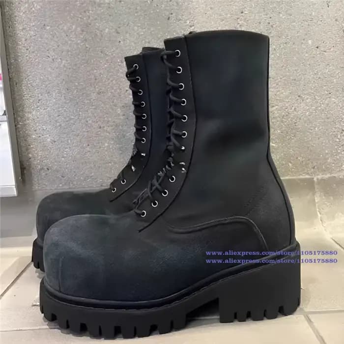Bottes de moto en Denim noir pour hommes, Style Vintage, bout rond, hauteur augmentant, fermeture éc