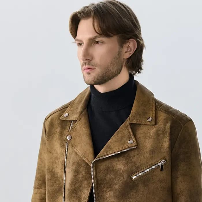 Veste d'hiver en cuir suédé pour homme, haut de gamme, nouveau Punk américain, beau coupe-vent, vêtements rétro marron à revers