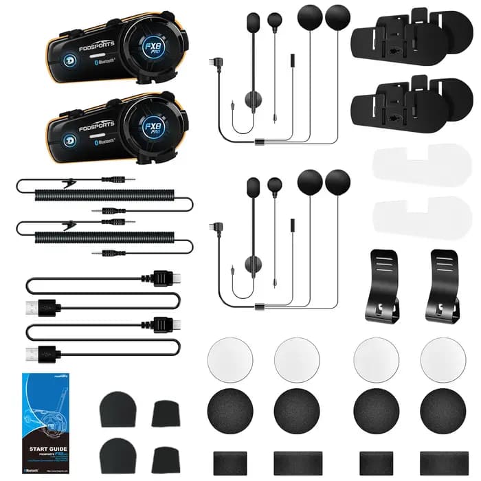 2 pièces Fodsports FX8 Pro 8 coureurs 1000m casque moto Bluetooth double puce 5.0