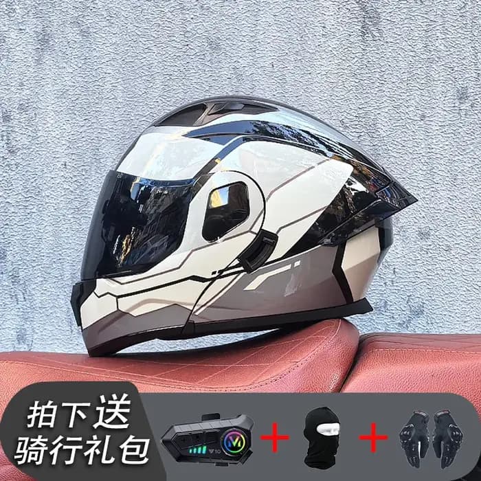 Nouveau casque de course professionnel de moto rabattable matériau ABS casques Bluetooth modulaires à double lentille