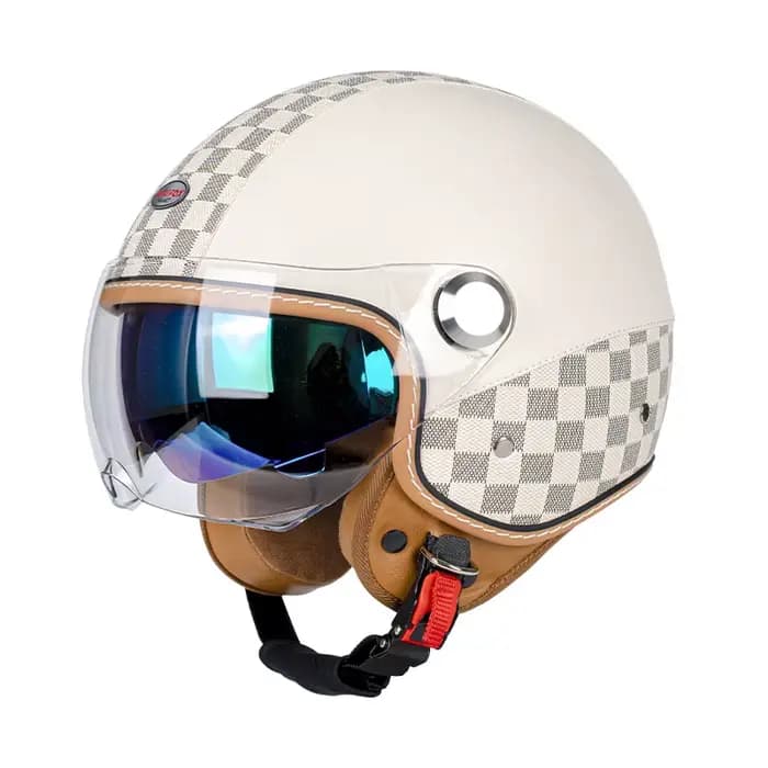 Casque de moto ouvert 3/4 imprimé léopard