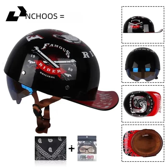 Uchoose casquette de Baseball casque moto Vintage rétro casques été visage ouvert Scooter Cruiser Chopper Gangster DS hommes femmes enfant