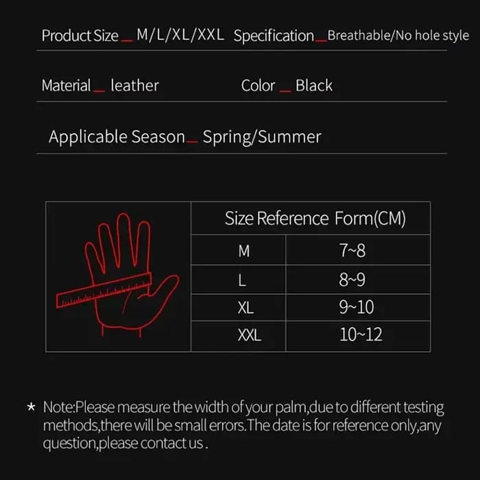 Gants de moto d'été sans doigts en cuir de chèvre