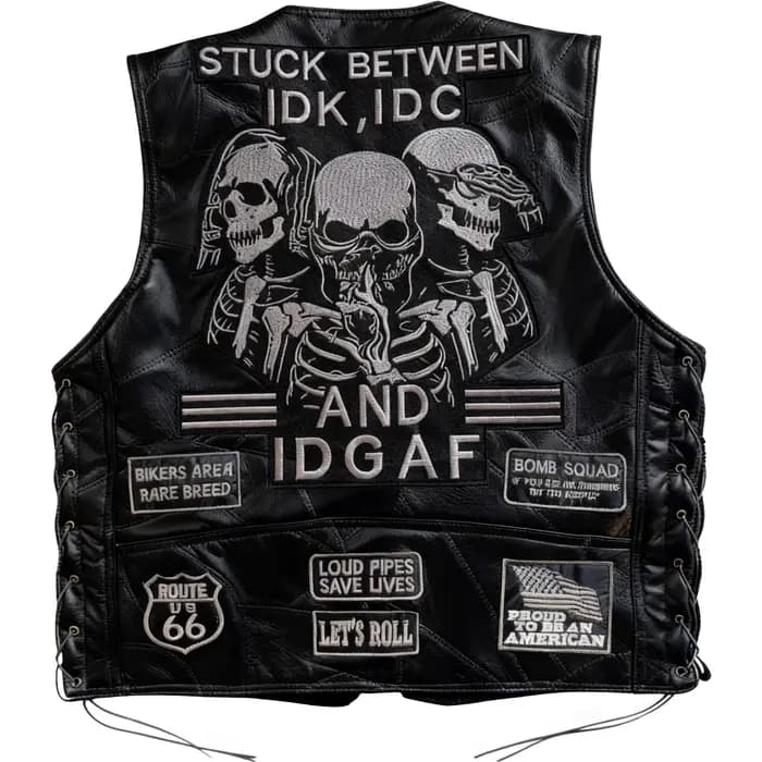 Gilet de moto sans manches en cuir de mouton pour Harley