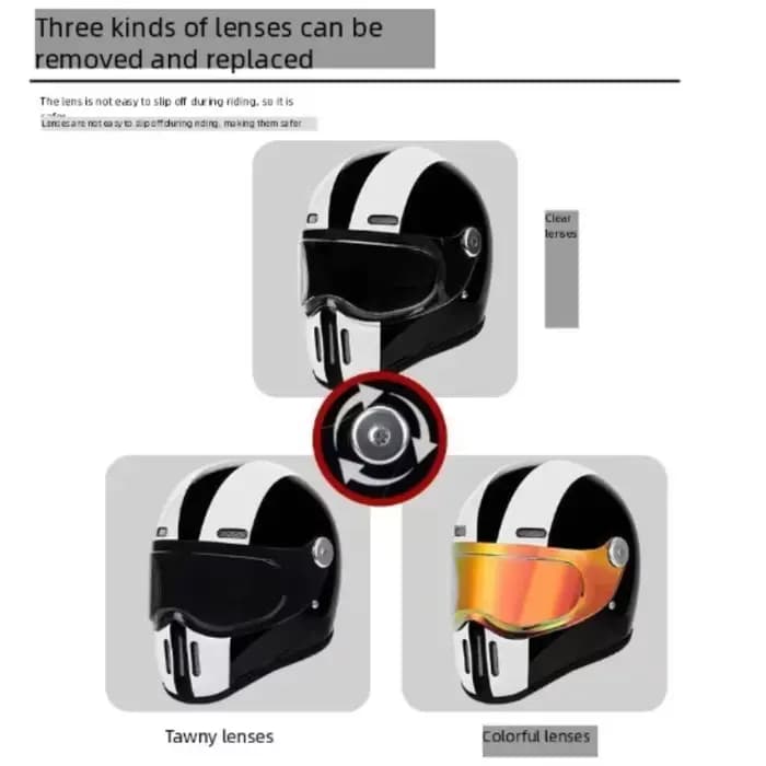 C-Ridng Casque de moto intégral en fibre de carbone véritable certifié DOT avec lentille amovible foncée