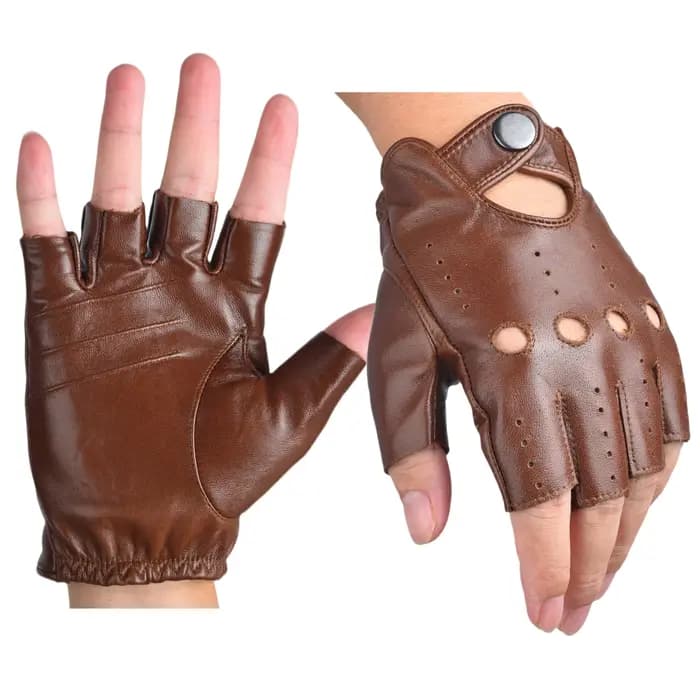 Gants de conduite en cuir demi-doigt sans doigts pour hommes