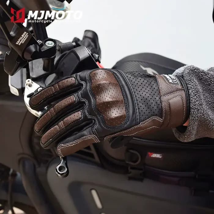 Gants de Moto en cuir marron Vintage pour hommes