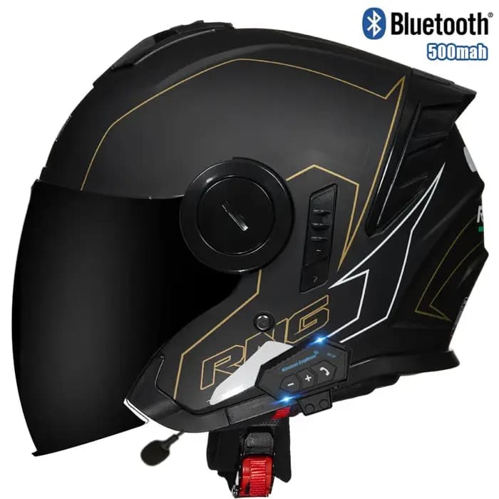 Casque de moto 3/4 avec double visière et casque Bluetooth intégré