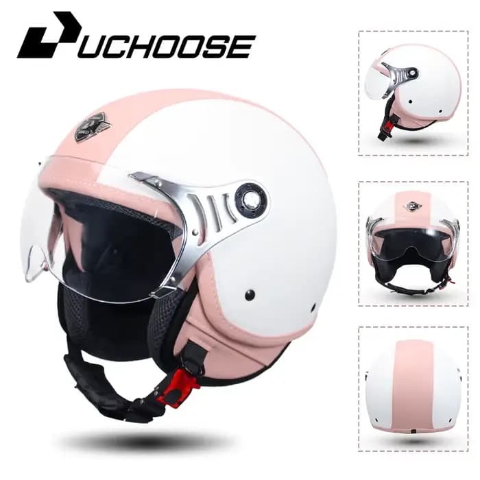 Casque ouvert en cuir Vintage pour moto, Double visière, approuvé DOT, demi-casque rétro 3/4 pour ho