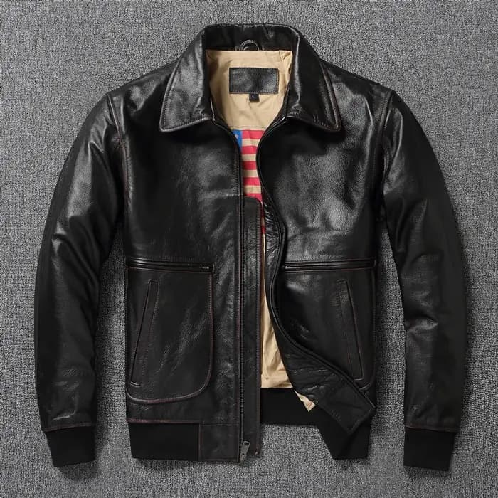 Veste de pilote militaire en cuir véritable pour hommes
