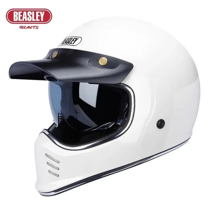 BEASLEY rétro casque complet moto autoroute croisière classiques café Racer Cascos ECE Vintage lunettes s-xxxl noir blanc casques