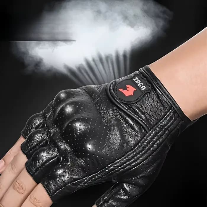 Gants de moto d'été sans doigts en cuir de chèvre