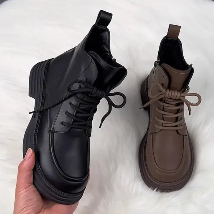 Bottines de moto pour femmes, chaussures populaires en peluche, chaudes, montantes, courtes, plateforme imperméable, pour l'extérieur, automne et hiver