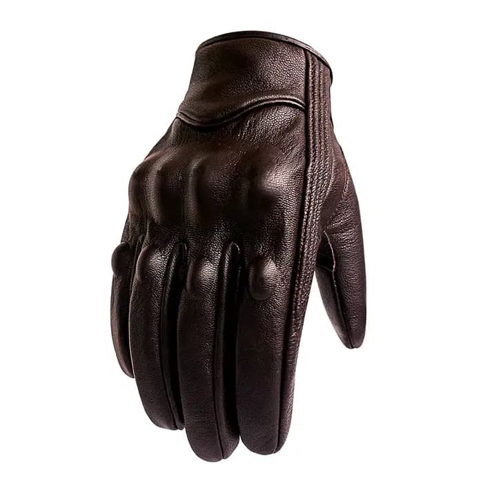 Gants de moto tactiles en cuir marron pour hommes