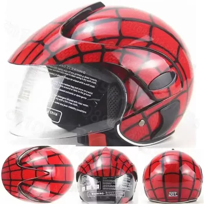 Casque enfant toile d'araignée rouge