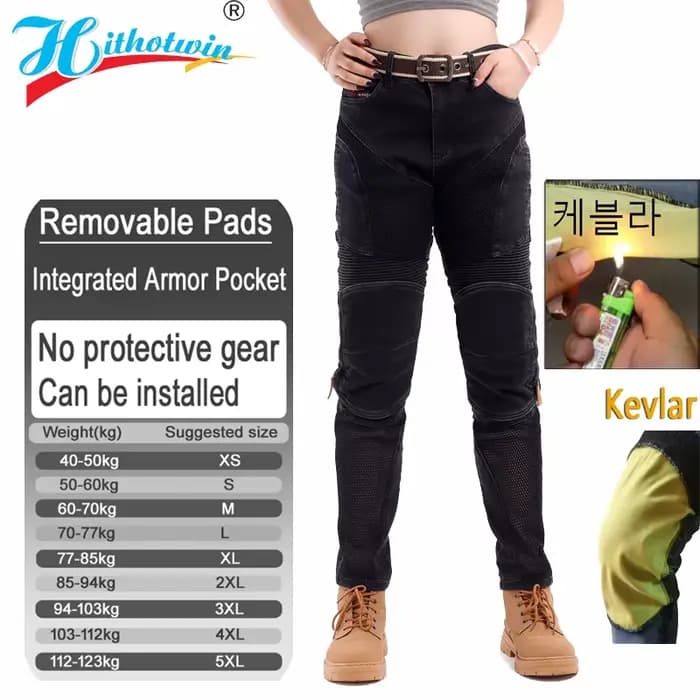 Jeans de moto pour femmes d'été avec ventilation en maille, pantalon de motocross respirant