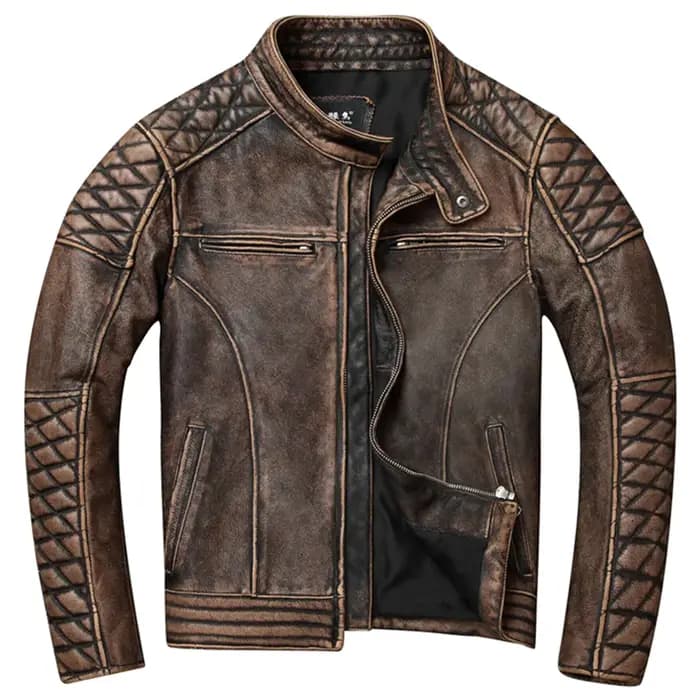 Veste de motard en cuir vintage pour hommes