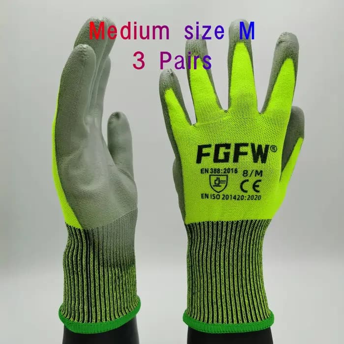 3 paires de gants résistants aux coupures de niveau militaire 5 EN388/CE/ISO-fibre de verre HPPE