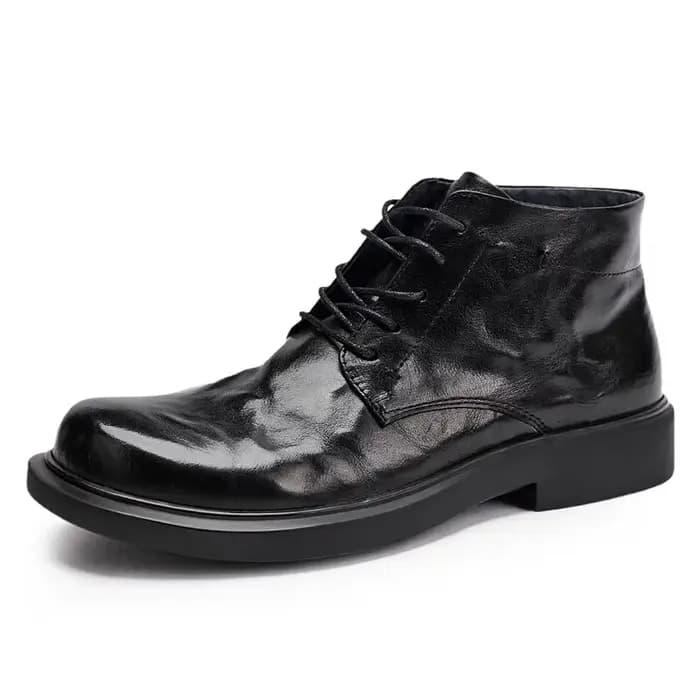 Bottes pour hommes en cuir de vachette noir froissé