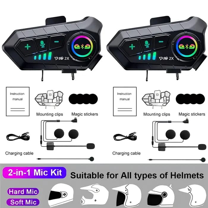 Y10 2x Interphone Moto Bluetooth casque étanche 300m pour 2 coureurs Intercomunicador