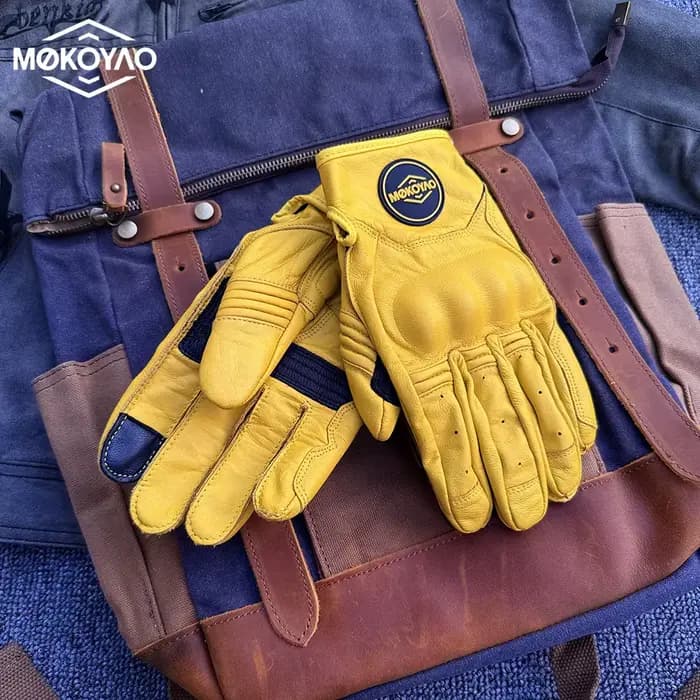 Gants de Moto en cuir marron Vintage pour hommes et femmes
