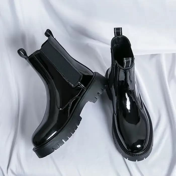 Bottes de Moto Classiques à Plateforme Noire pour Homme