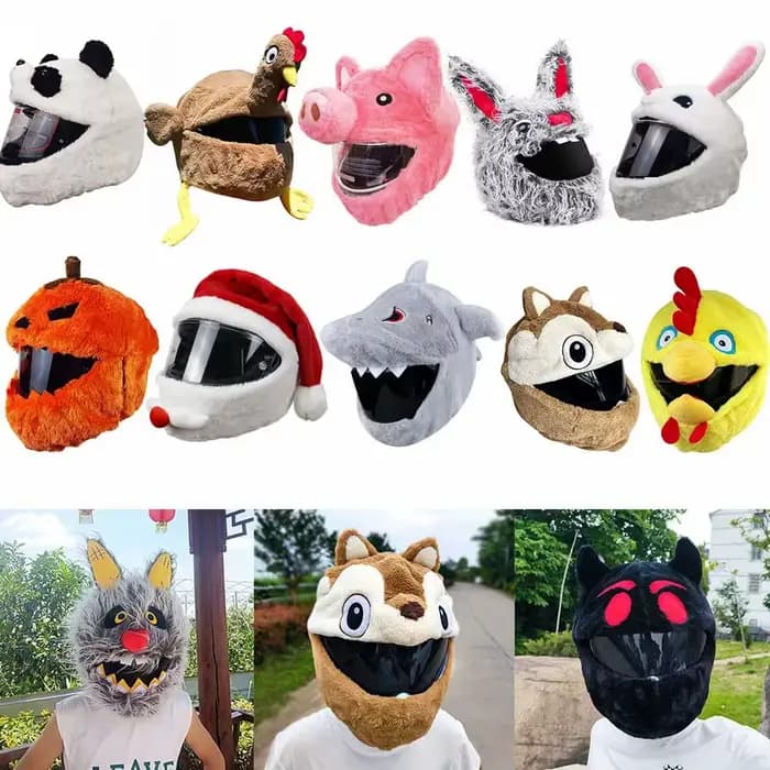 Housses de casque de moto en peluche de dessin animé drôle