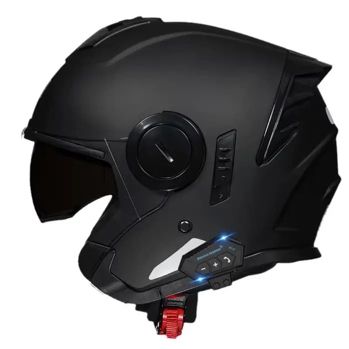 Casque de moto 3/4 avec double visière et casque Bluetooth intégré