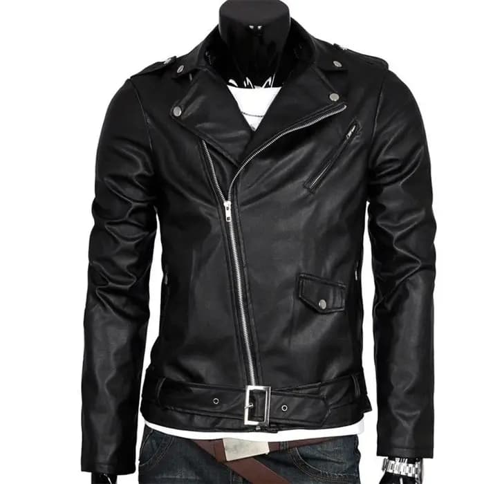 Veste de moto en cuir coupe couvertes pour hommes
