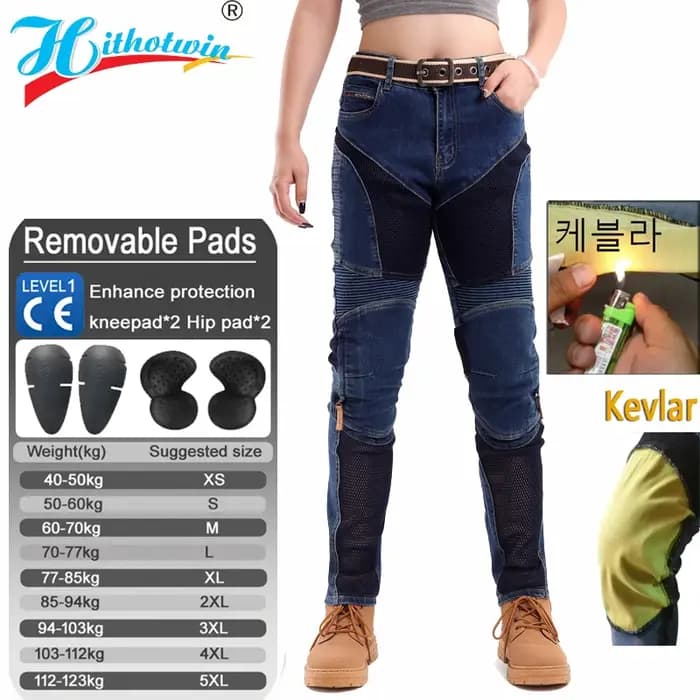 Jeans de moto pour femmes d'été avec ventilation en maille, pantalon de motocross respirant
