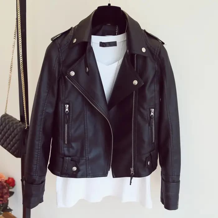 Veste en simili cuir noir pour femmes