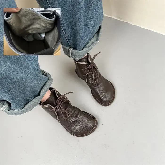 Birkuir bottines pour chaussures plates unisexes hommes et femmes bottes courtes à lacets en cuir véritable plat hiver