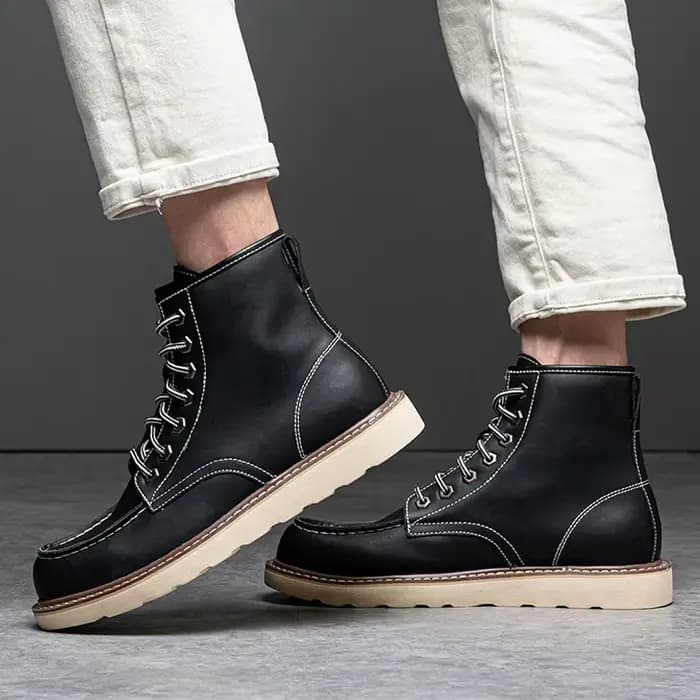 Bottes de moto en cuir de vache pour hommes