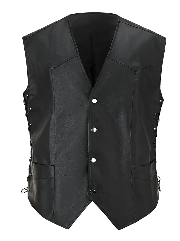Gilet de moto vintage pour hommes – Mélange PU et polyester