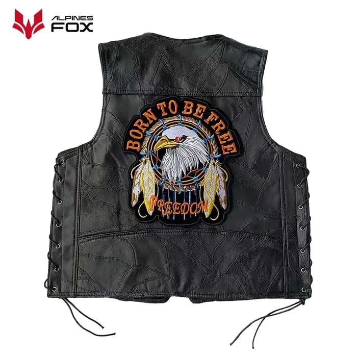 Gilet de moto en cuir brodé Vintage pour hommes