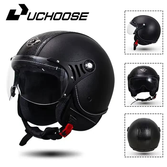 Casque ouvert en cuir Vintage pour moto