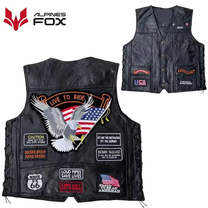 Blouson de Moto en Cuir Brodé pour Homme