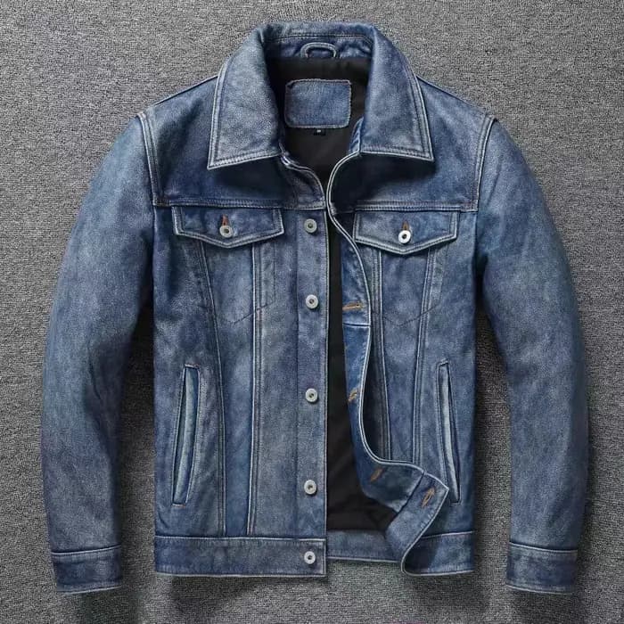 Veste en cuir véritable pour homme