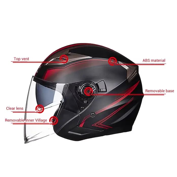 Casque Moto Demi-ouvert Tendance avec Visière Anti-UV