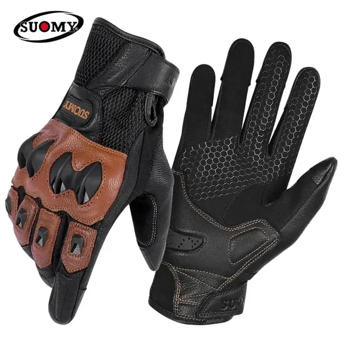Gants de moto vintage en cuir de chèvre avec maille respirante, style rétro, pour homme et femme, pour moto et motocross