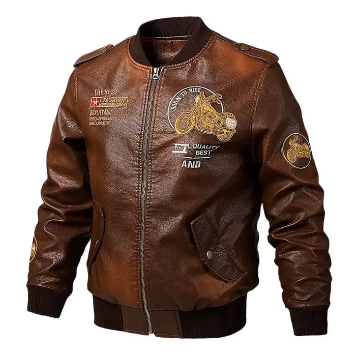 Veste de moto en cuir PU pour homme