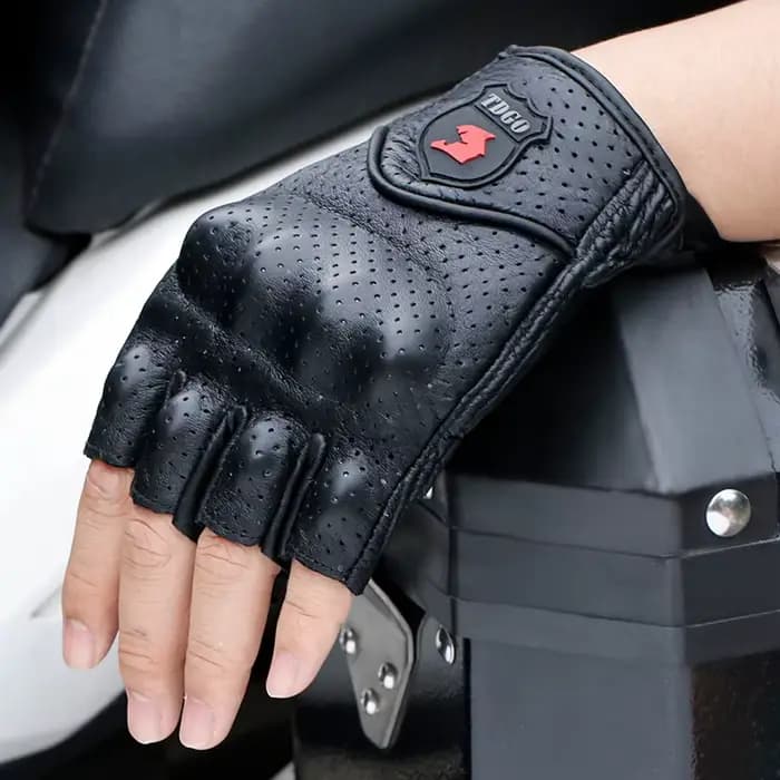 Gants de moto d'été sans doigts en cuir de chèvre