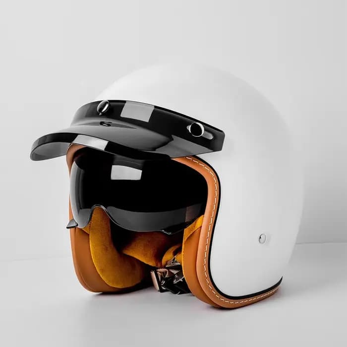 Nouveau casque de moto rétro abeille jaune coque 3/4 pare-brise intégré