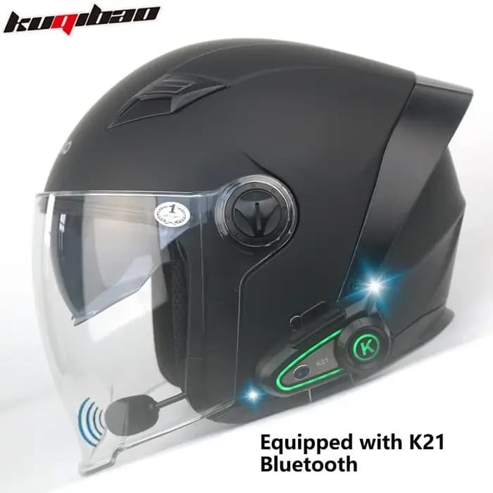 Kuqibao Casque de moto Interphone Bluetooth Demi-casque Chevalier électrique pour hommes et femmes Double miroir universel en toutes saisons