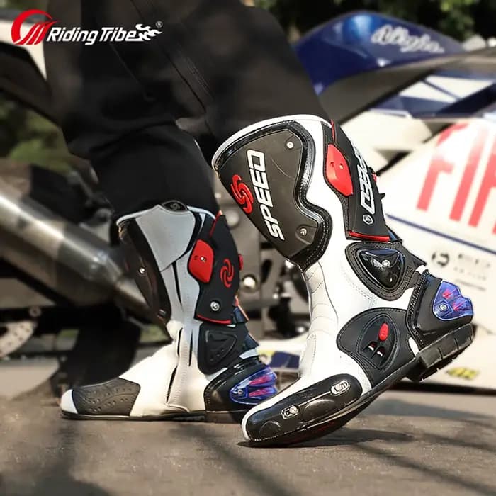 Bottes de moto pour hommes en cuir microfibre, bottes de course, bottes hautes pour motocross, bottes de moto